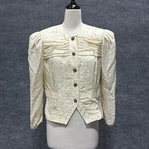 Vintage Richard Warren Jacket Womens 12 White Silk Polka Dot Rhinestone